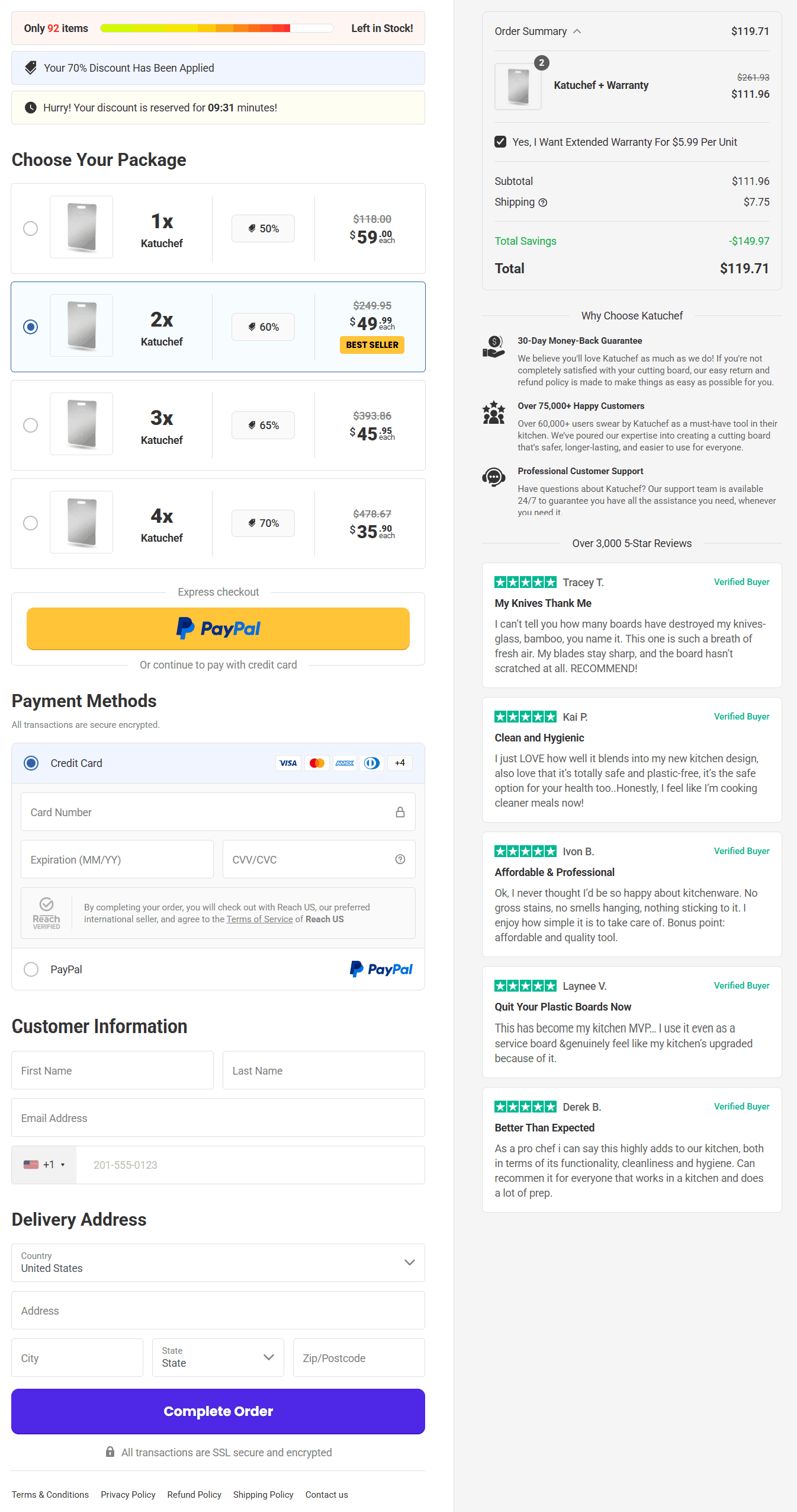 KatuChef Titanium Cutting Board checkout page